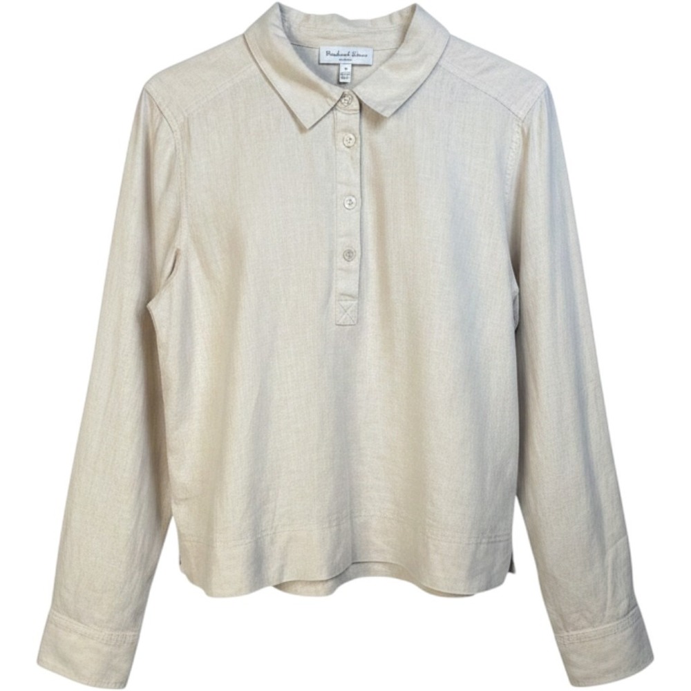 Michael Stars Linen Cotton Henley Shirt Large Coastal Quiet Luxury Lagenlook